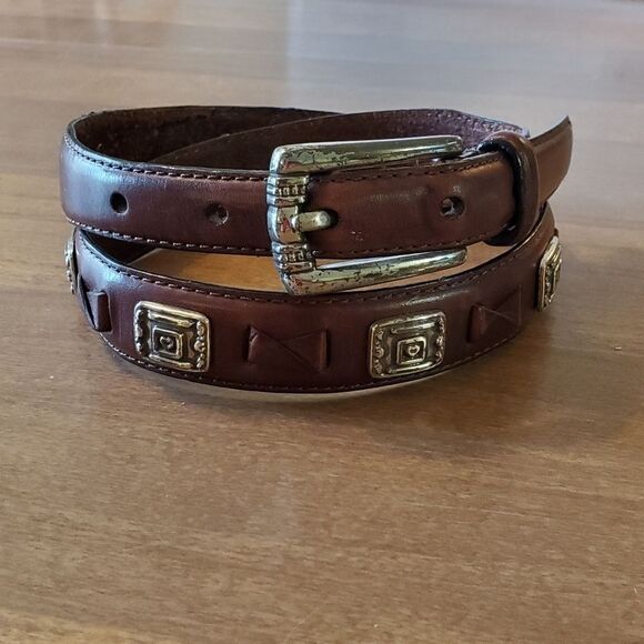 Fossil Womens Brown Leather Belt Size Small 37" Stud And Braid. 1" wide. BT2139 - Picture 1 of 12
